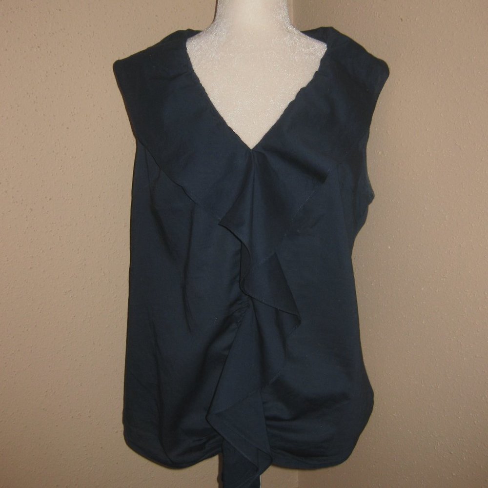Tracy M Sz L Navy Blue Ruffled Sleeveless Top